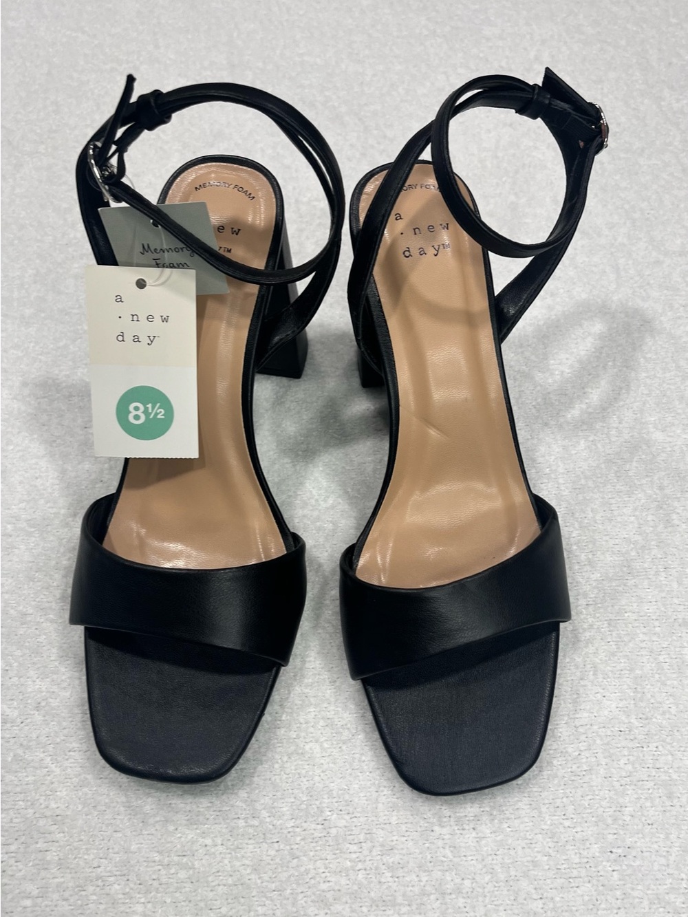 a new day Black Ankle-Strap Square-Toe Block Heel Sandals